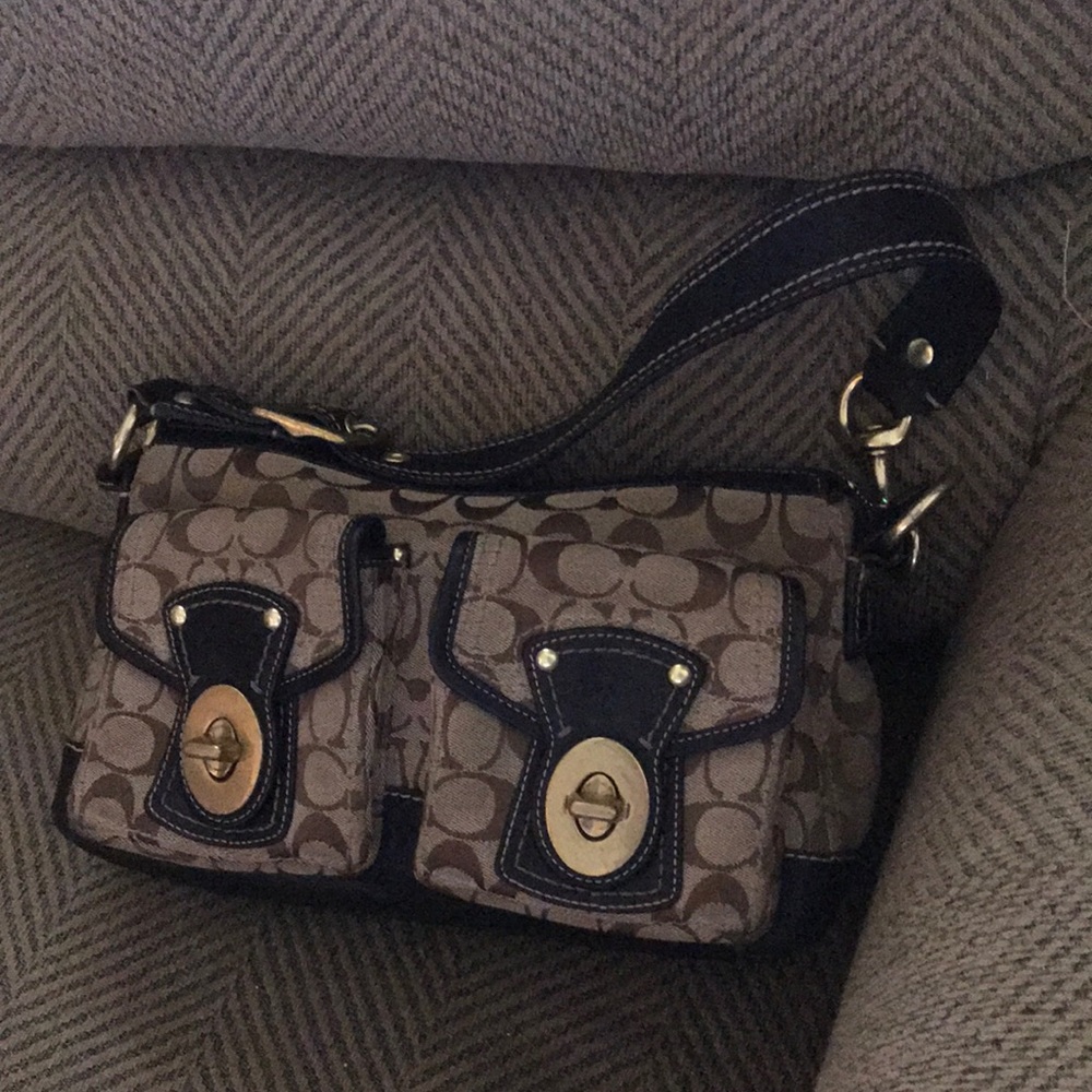 Coach Handbag Signature Canvas & Black Leather